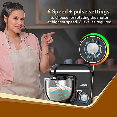 AGARO Regency Stand Mixer With Meat Grinder,1400W with 6L SS Bowl, 1.5L Blending Jar, 6 Speed With Pulse Function, 100% Copper Motor