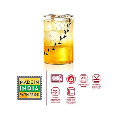 Borosil Vision Black Krip 295 ml Set of 6 pcs Transparent Drinking Glass |Borosilicate Glass Tumblers for Water, Cold Drinks, Juice| Flame Proof, Microwave & Dishwasher Safe | for Daily use & Gifting