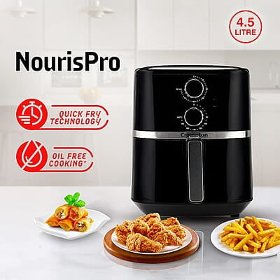 Crompton NourisPro 4.5 Ltr Air Fryer with Quick Fry Technology 1500 Watts Super Helix Heating element