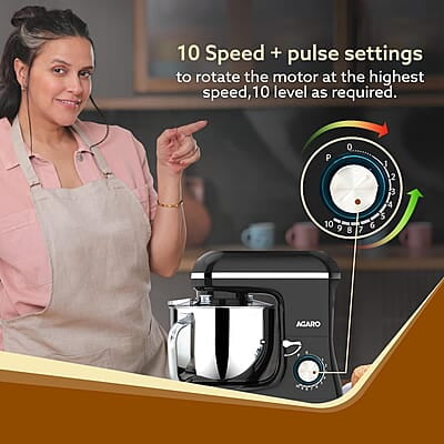AGARO Imperial Stand Mixer,1400W with 6L SS Bowl, 1.5L Blending Jar,10 Speed With Pulse Function, 100% Copper Motor