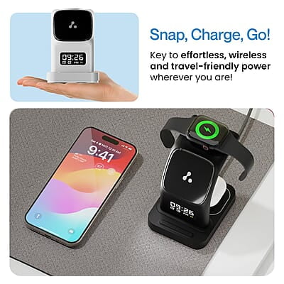 Ambrane 22.5W Magnetic MagSafe 3in1 Wireless Charger for iPhone 15/15 Plus/15 Pro/15 Pro Max, iPhone 14/14 Plus/14 Pro/Max, iPhone 13, 13 Pro/Max, Airpods 3rd/2nd gen Aerosync Trio