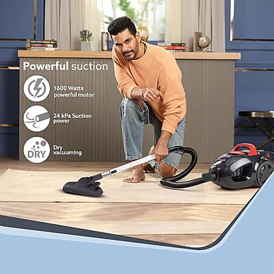 AGARO ICON 1600 Watts Bagless Dry Vacuum 24 kPa Variable Suction with Cyclonic Technology, 1.5L Bagless Bin