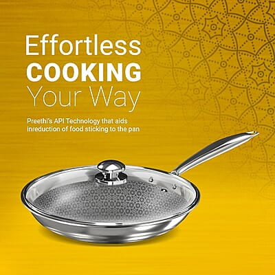 Preethi Diva Collection Triply Stainless Steel Fry Pan with API Technology, 26 cm, Gas & Induction Preethi Diva Collection Triply Stainless Steel Fry Pan with API Technology, 26 cm, Gas & Induction