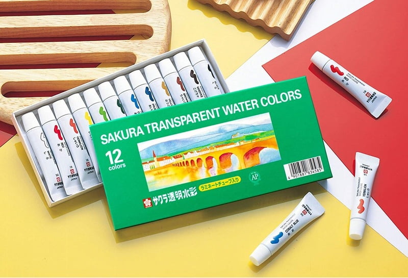 SAKURA TRANSPARENT WATERCOLOR, SET OF 12 ASSORTED COLORS SAKURA TRANSPARENT WATERCOLOR, SET OF 12 ASSORTED COLORS