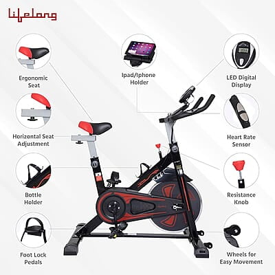 Lifelong LLF89 Fit Pro Spin Fitness Bike with 8Kg Flywheel, Adjustable Resistance, LCD Monitor and Heart Rate Sensor Lifelong LLF89 Fit Pro Spin Fitness Bike with 8Kg Flywheel, Adjustable Resistance, LCD Monitor and Heart Rate Sensor
