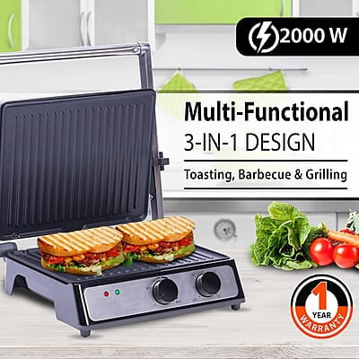 AGARO Grand 2000 Watts Super Jumbo Sandwich Maker with Non-Stick Grill Plates, 180° Flat Openable Plates