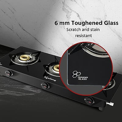 Lifelong 3 Burner Gas Stove Top for Kitchen - Automatic Ignition Cooktop Modern Glass Stove for Modular Kitchen, ISI Certified