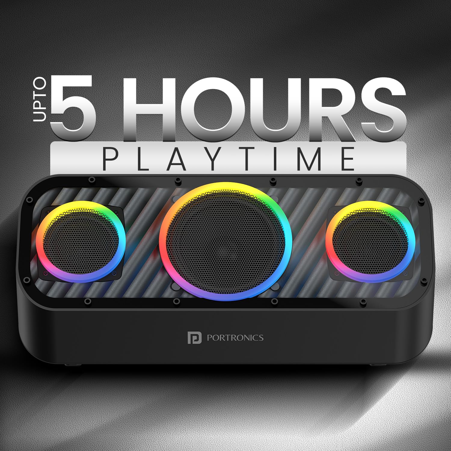 Portronics Microblast 60W Portable Party Speaker, Bass Boost, RGB Lights, 2.1 Channel, Bluetooth 5.3, USB, AUX, SD Card, Fast Charging Portronics Microblast 60W Portable Party Speaker, Bass Boost, RGB Lights, 2.1 Channel, Bluetooth 5.3, USB, AUX, SD Card, Fast Charging