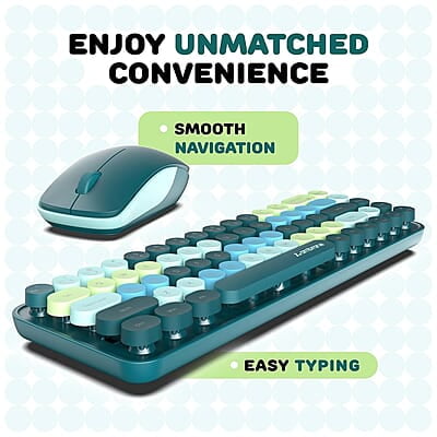 Ambrane Combo of Wireless Keyboard with Mouse Retro Typewriter Inspired, 2.4GHz for Desktop, Laptop, MacBook and Devices with USB Support, Compact Light-Weight, Single Nano Receiver KeyPop
