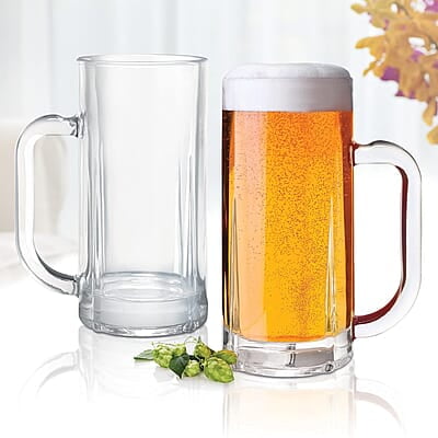 Treo by Milton Ronald Cool Glass Beer Mug Set of 2, 365 ml, Transparent Glasses for Beer, Drinks, Cocktail