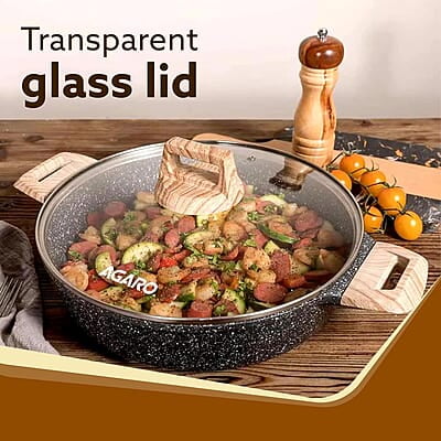 AGARO Imperial Granite Non Stick Kadai with Glass Lid, 3.8L / 28cm