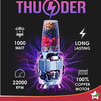 Wonderchef Nutri-Blend Thunder, 22000 RPM Mixer-Grinder, Blender, Stainless Steel 6-Blade 1000W