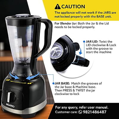 AGARO Grand Food Processor, Multi-functional Chopper, Grinder, Slicer, Shredder, Blender, 1000W, Mincing, Dicing, Shredding, Kneading, SS Blade, Black