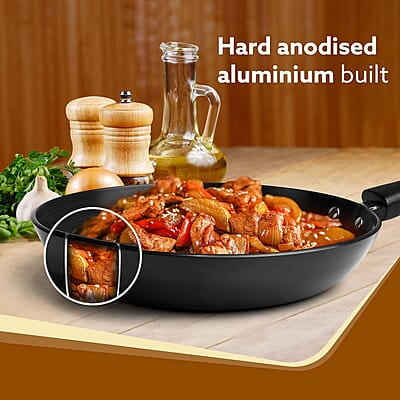 AGARO Elite Hard Anodised Tapper Frying Pan, 1.5L Capacity, 24 cm Diameter