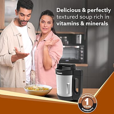 AGARO Elite Soup Maker, 1 Litre, Automatic Blending & Heating,6 Preset Cooking Functions, Copper Motor, Stainless Steel Blades, Grey