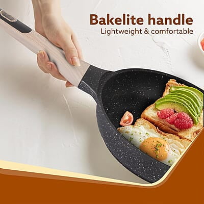 AGARO Imperial Granite Non Stick Frypan with Glass Lid, 1.6L / 24cm, Cast Aluminium Body