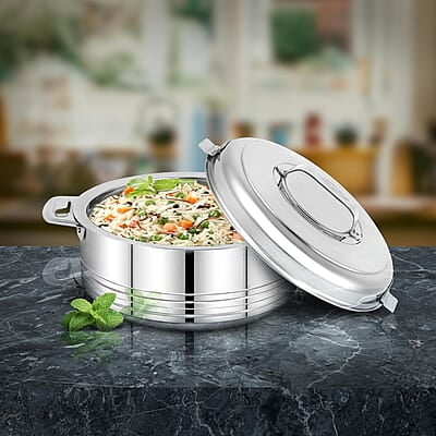 TWIN BIRDS Helio Stainless Steel Casserole for Roti | Steel Tiffin Box | Insulated Casserole 2500ml | Hotpot Roti Box with Steel Lid | Stainless Steel Serving Dish