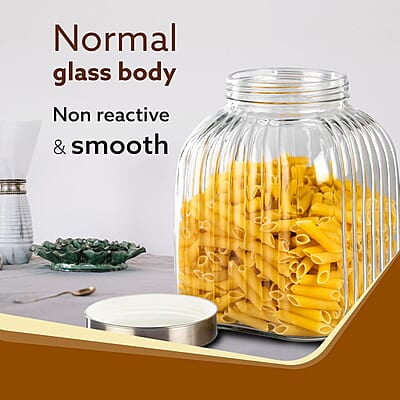 AGARO Elegant Glass Jar 3500 ml, Steel Lid, Storage Glass Container