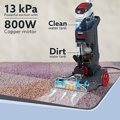 AGARO Elite Upright Wet & Dry Carpet Cleaner, 800W, 13.5 kPa Suction Pressure, 2 in 1 Handheld Carpet Spot Cleaner Machine
