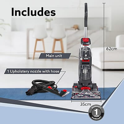 AGARO Elite Upright Wet & Dry Carpet Cleaner, 800W, 13.5 kPa Suction Pressure, 2 in 1 Handheld Carpet Spot Cleaner Machine