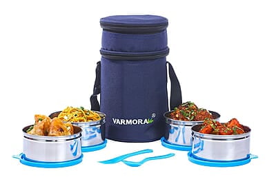 Varmora SS QuattroStainless Steel Lunch Box For Office, 390 ML- 4 Containers
