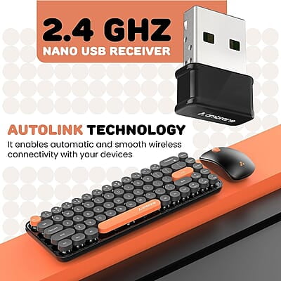 Ambrane Combo of Wireless Keyboard with Mouse Retro Typewriter Inspired, 2.4GHz for Desktop, Laptop, MacBook and Devices with USB Support, Compact Light-Weight, Single Nano Receiver KeyPop