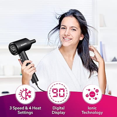AGARO HD3240 Hair Dryer, Brushless 1600W Motor, 3 Speed & 4 temperature settings