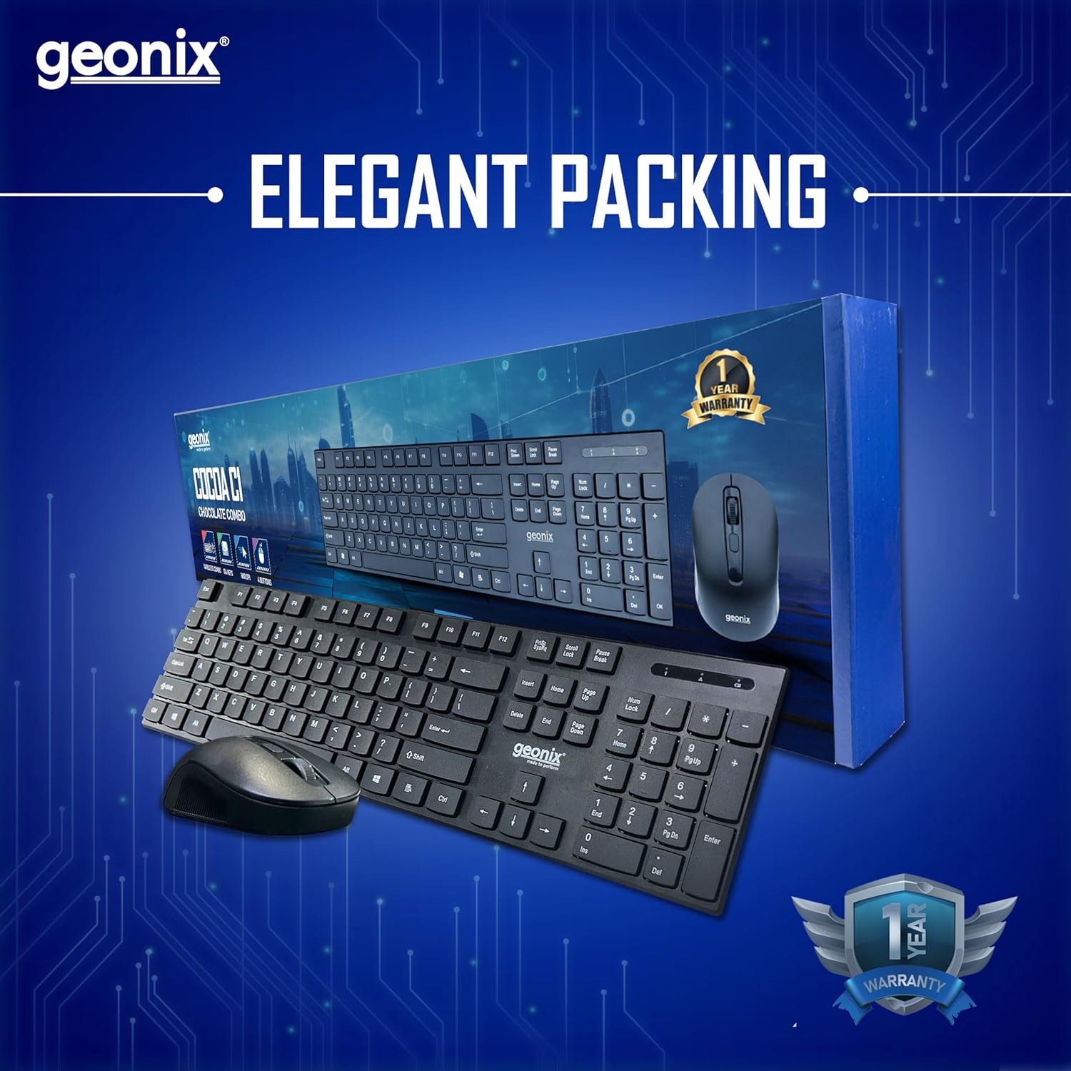 Geonix Cocoa C1 Wireless Keyboard and Mouse Combo, 800-1600 DPI, 104 Keys, GXWBK-01 Geonix Cocoa C1 Wireless Keyboard and Mouse Combo, 800-1600 DPI, 104 Keys, GXWBK-01