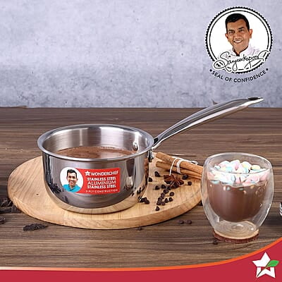 Wonderchef Nigella Tri-Ply 18 cm Sauce Pan 2.2 Liters 2.5 mm Thickness Silver Wonderchef Nigella Tri-Ply 18 cm Sauce Pan 2.2 Liters 2.5 mm Thickness Silver