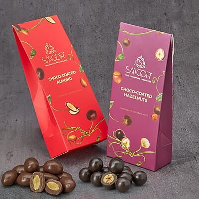 Smoor Chocolate Coated Nuts Treats Pack of 2 - Hazelnut & Almond  50 gm x 2