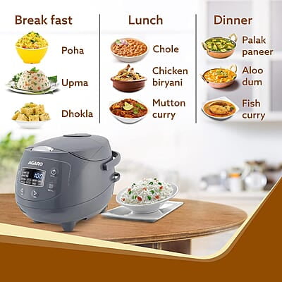 AGARO Imperial Electric Rice Cooker, 2L Ceramic Coated Inner Bowl, Steam Basket, 8 Preset Cooking Function with Advanced Fuzzy Logic 350W