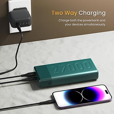 Ambrane 27000mAh Power Bank, 20W Fast Charging, Triple Output, Type C PD (Input & Output)