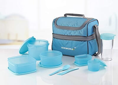 Varmora Classic Lunch Box (Tiffine) 5 Container,Sparkle Buddy 350ml, 1 Nos Spoon & Fork