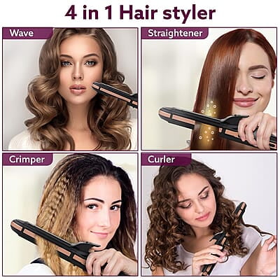 AGARO 4 in1 hair Straightener,Wavy Hair, Crimper, Curler, Hair Styler, Keratin Infused Ceramic Coated Plate
