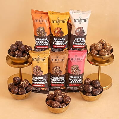 EAT BETTER CO Assorted Laddoo Box-24 Laddoos In 6 Different Flavors|95% Dry Fruits|Sugar-Free|100% Natural|Energy Bar Replacement|High Protein & Instant Energy-Healthy Snacks, 240 Gram