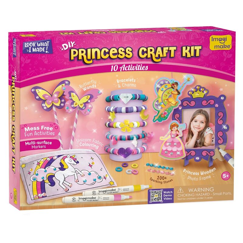 Imagimake Princess Craft Kit | 10 Mess-Free Activities | DIY Flat Bead Bracelets, Unicorn Pouch, Butterfly Wands & Photo Frame | 400+ Craft Supplies Imagimake Princess Craft Kit | 10 Mess-Free Activities | DIY Flat Bead Bracelets, Unicorn Pouch, Butterfly Wands & Photo Frame | 400+ Craft Supplies