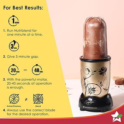 Wonderchef Nutri-blend Mixer Champagne, Grinder & Blender 400W 22000 RPM 2 Unbreakable Jars Wonderchef Nutri-blend Mixer Champagne, Grinder & Blender 400W 22000 RPM 2 Unbreakable Jars