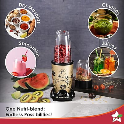 Wonderchef Nutri-blend Mixer Champagne, Grinder & Blender 400W 22000 RPM 2 Unbreakable Jars Wonderchef Nutri-blend Mixer Champagne, Grinder & Blender 400W 22000 RPM 2 Unbreakable Jars