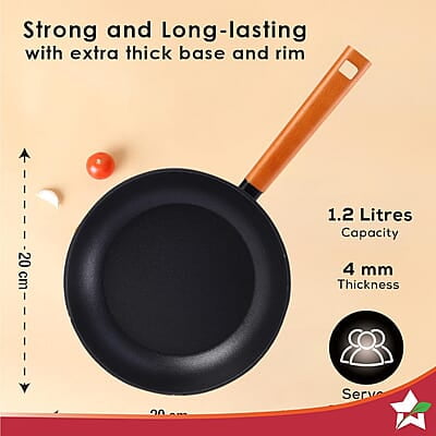Wonderchef Caesar Forged Virgin Aluminium Fry Pan, 1 ltr, 20cm, Black, Healthy Greblon C3