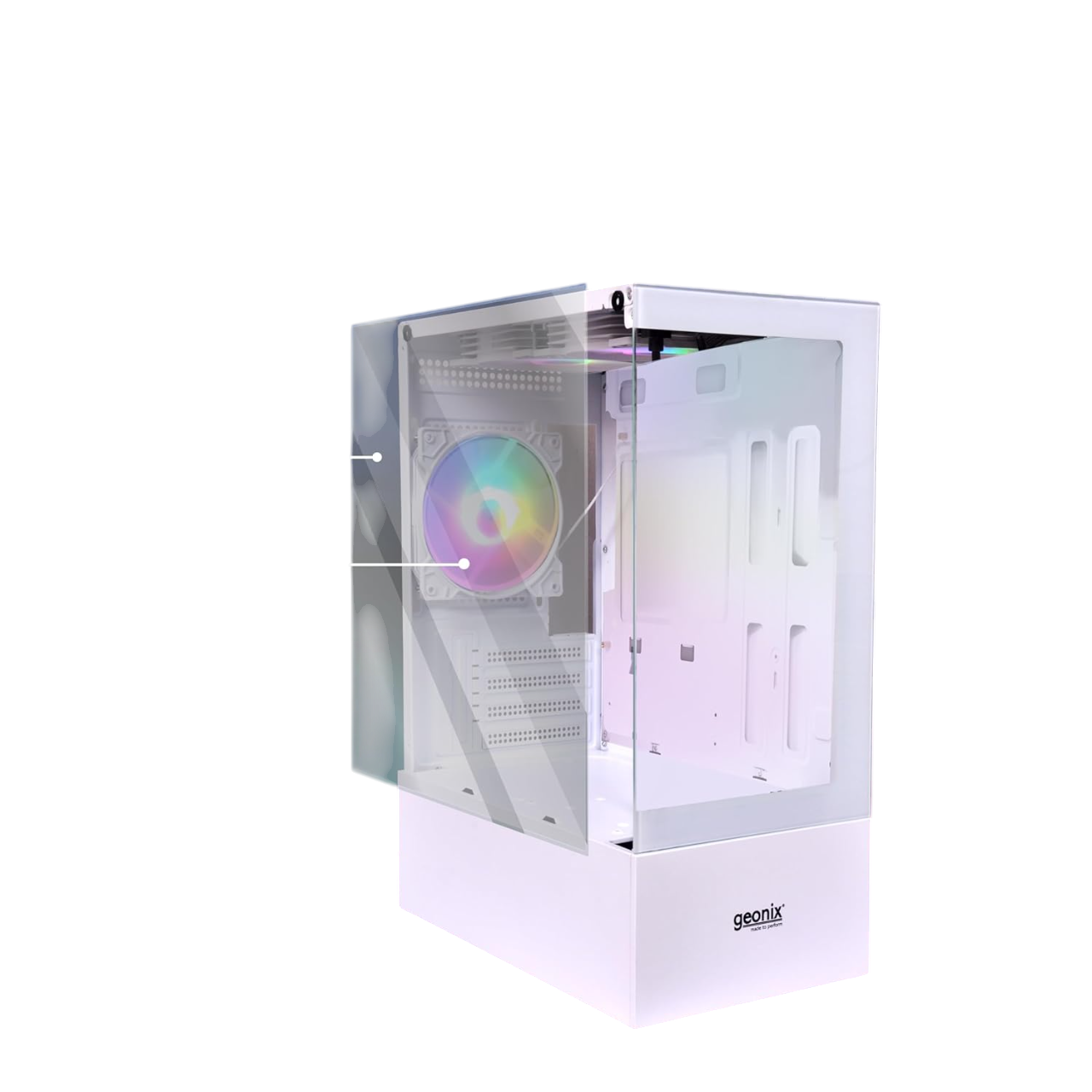 Geonix ATX Gaming Cabinet, Tempered Glass, 7 Expansion PCI Sockets, White-X30 Geonix ATX Gaming Cabinet, Tempered Glass, 7 Expansion PCI Sockets, White-X30