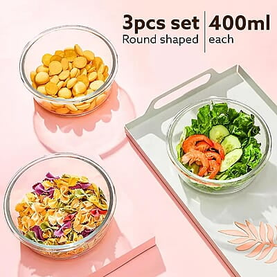 AGARO Elite Borosilicate Glass Lunch Box, 3pcs Set, 400ml Each, Office Tiffin Box with Bag