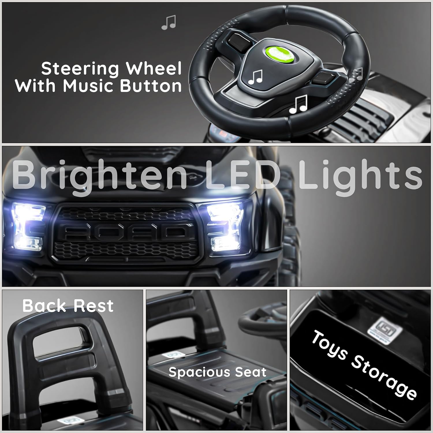 Baybee Push Ride on Baby Jeep for Kids Toys with LED Light & Storage Bin-Black Baybee Push Ride on Baby Jeep for Kids Toys with LED Light & Storage Bin-Black