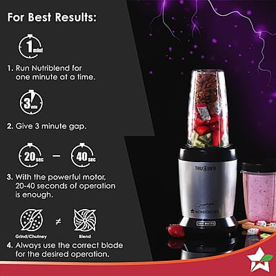 Wonderchef Nutri-Blend Thunder, 22000 RPM Mixer-Grinder, Blender, Stainless Steel 6-Blade 1000W