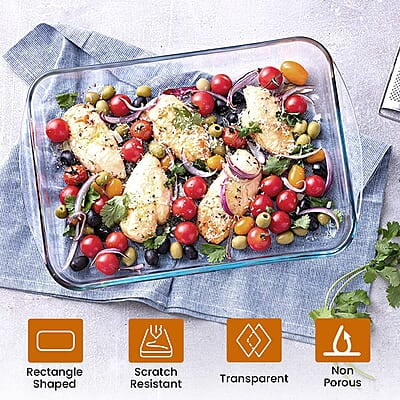 AGARO Elite Borosilicate Glass Baking Tray for Kitchen, 1600 ml Rectangle