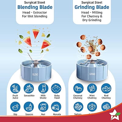 Wonderchef Nutri Blend Snowflakes, 22000 RPM  2 Unbreakable Jars, Stainless Steel Blades, 400 W