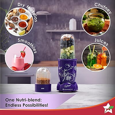 Wonderchef Nutri-blend Mixer, Grinder & Blender 400 Watt 22000 RPM 2 Unbreakable Jars Purple