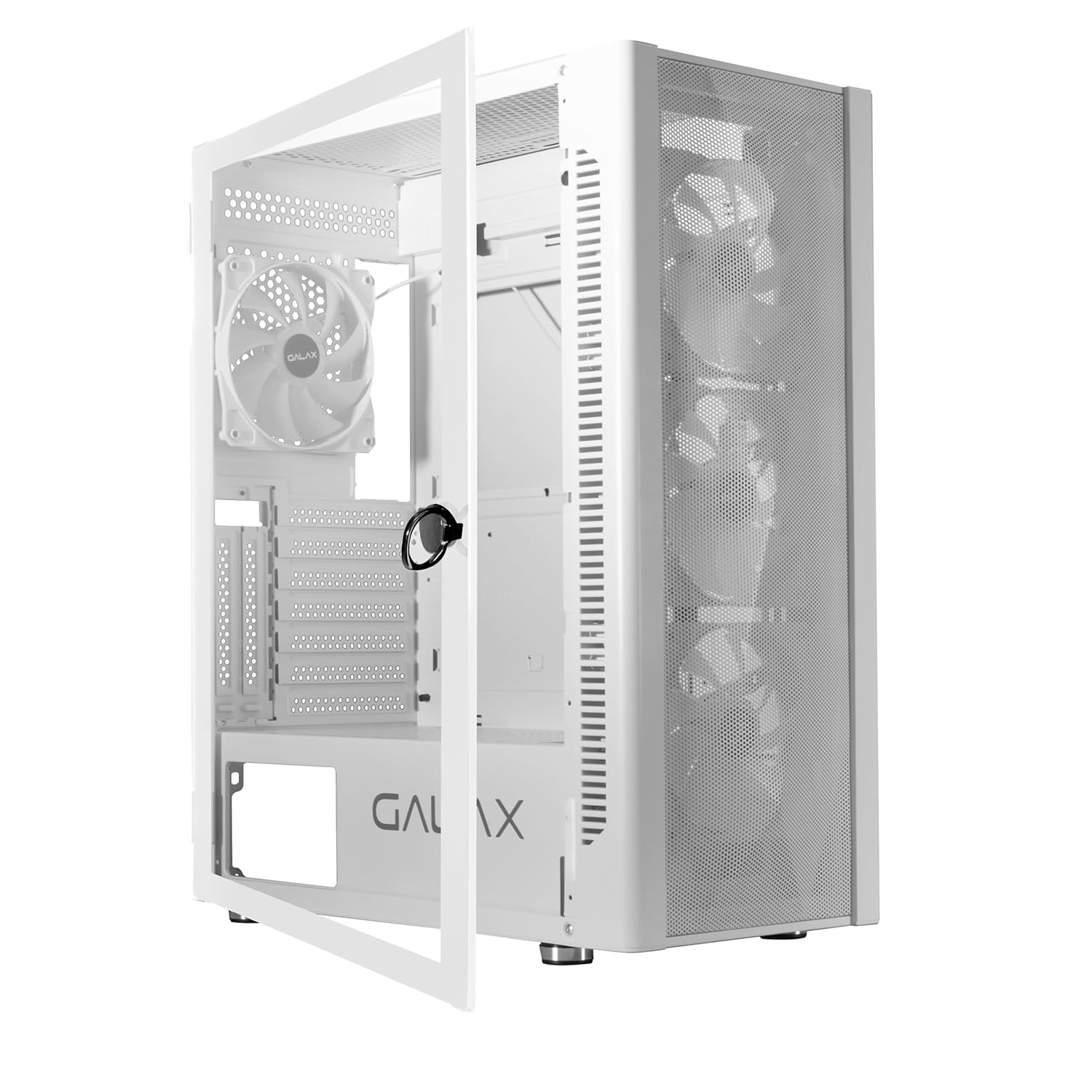GALAX Revolution (REV-06) PC Case Gaming Cabinet with 4 RGB Cooling Fans | Supports ATX, M-ATX, ITX | Hinged Magnetic Tempered Glass Door | Mesh Panel | Minimalist Design | Spacious Interior (White) GALAX Revolution (REV-06) PC Case Gaming Cabinet with 4 RGB Cooling Fans | Supports ATX, M-ATX, ITX | Hinged Magnetic Tempered Glass Door | Mesh Panel | Minimalist Design | Spacious Interior (White)