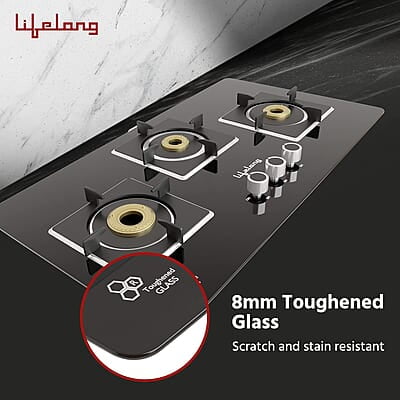 Lifelong LLHT913 Sigma Auto Ignition Counter-Top Hob Top High Efficiency 3 Burner Sleek Design