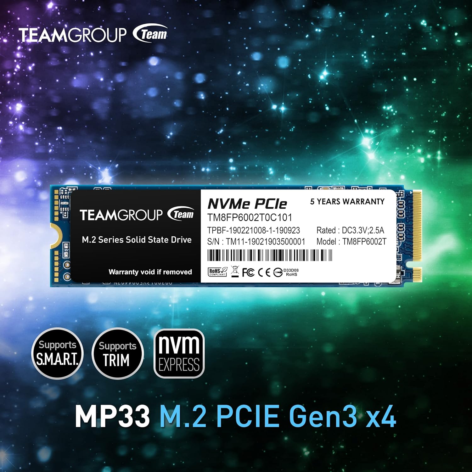TeamGroup Nvme M.2 2280 Pcie Gen 3 Gaming SSD, 3D NAND TLC, SLC Cache, Internal Solid State Drive , High Performance, Low Latency, ECC Function, for PC & Laptop suggest title TeamGroup Nvme M.2 2280 Pcie Gen 3 Gaming SSD, 3D NAND TLC, SLC Cache, Internal Solid State Drive , High Performance, Low Latency, ECC Function, for PC & Laptop suggest title