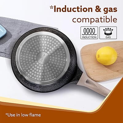 AGARO Imperial Granite Non Stick Frypan with Glass Lid, 3L / 28cm, Cast Aluminium Body